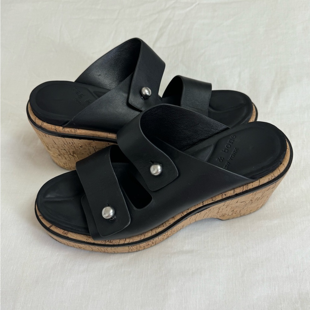 Rag & Bone Sommer Leather Double-Buckle Slide High-Heel Wedge Sandals Size 41 - Picture 6 of 12